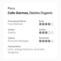 Peru Cafe Garmas Geisha Washed Organic
